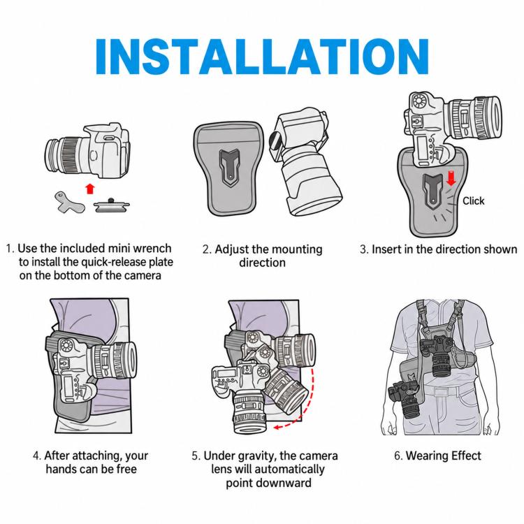 FOMITO Universal DSLR Camera Dual Photography Shoulder Strap With Waist Hanging, Grey