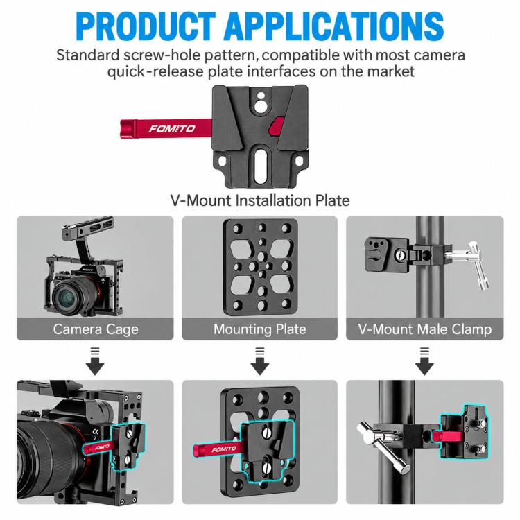 FOMITO VK-02 Camera V-Mount Plate Base Quick Release Plate For Cage Mounting