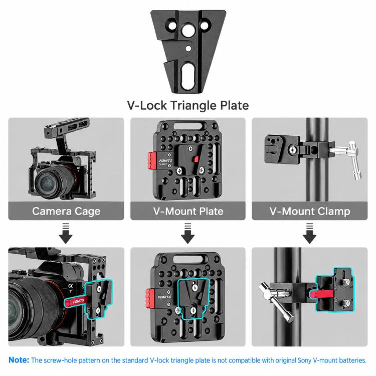 FOMITO VK-02 Camera V-Mount Plate Base Quick Release Plate For Cage Mounting