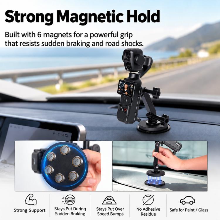 For DJI Osmo Pocket 4P / 4 / 3 Magnetic Car Dashboard Mount Multi-Angle Camera Holder