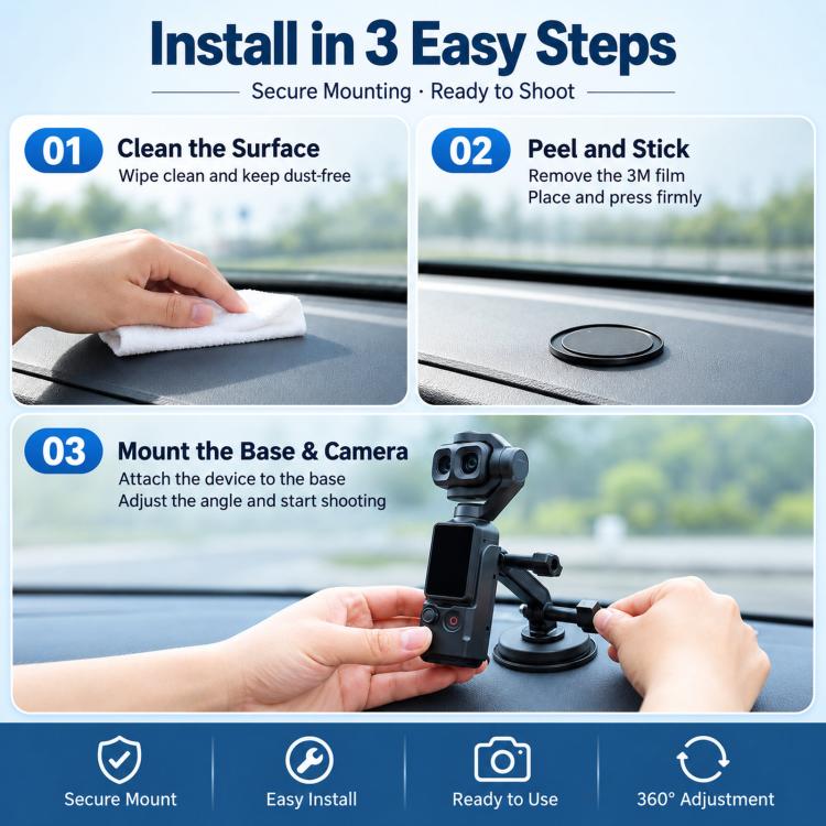 For DJI Osmo Pocket 4P / 4 / 3 Magnetic Car Dashboard Mount Multi-Angle Camera Holder