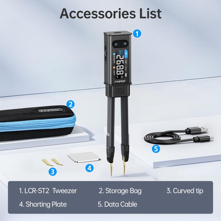 FNIRSI High-Precision Handheld Digital LCR Tweezers Component Tester, Tweezers Tips, Tweezers + Kelvin Clips