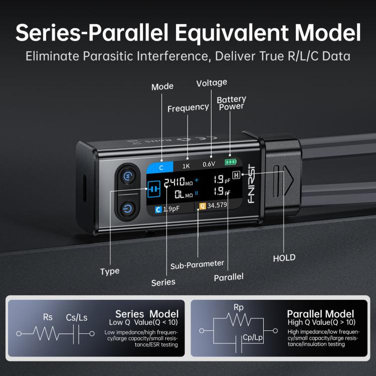 FNIRSI High-Precision Handheld Digital LCR Tweezers Component Tester, Tweezers Tips, Tweezers + Kelvin Clips