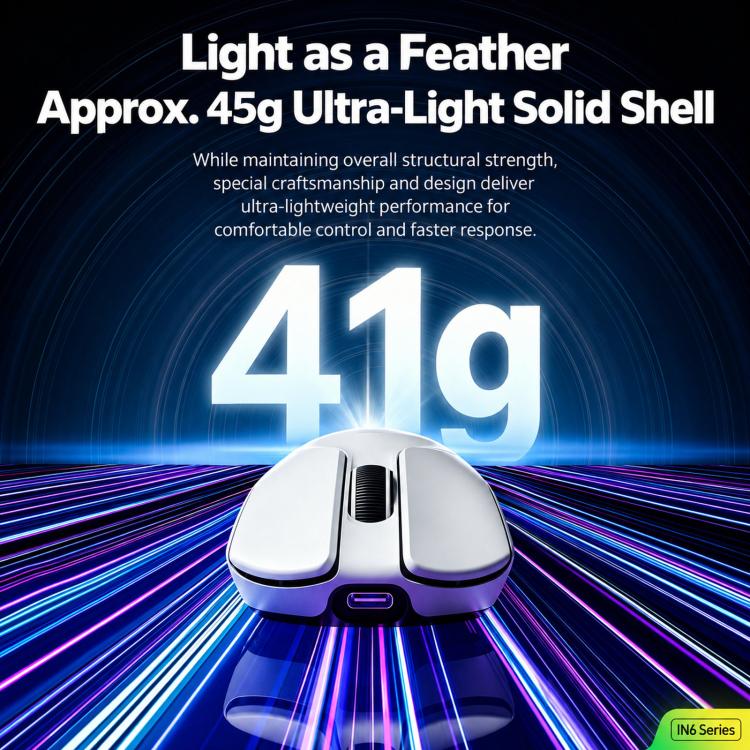 Inphic Lightweight Wireless Ultra-Light Gaming Mouse, IN6 White, IN6 PRO White