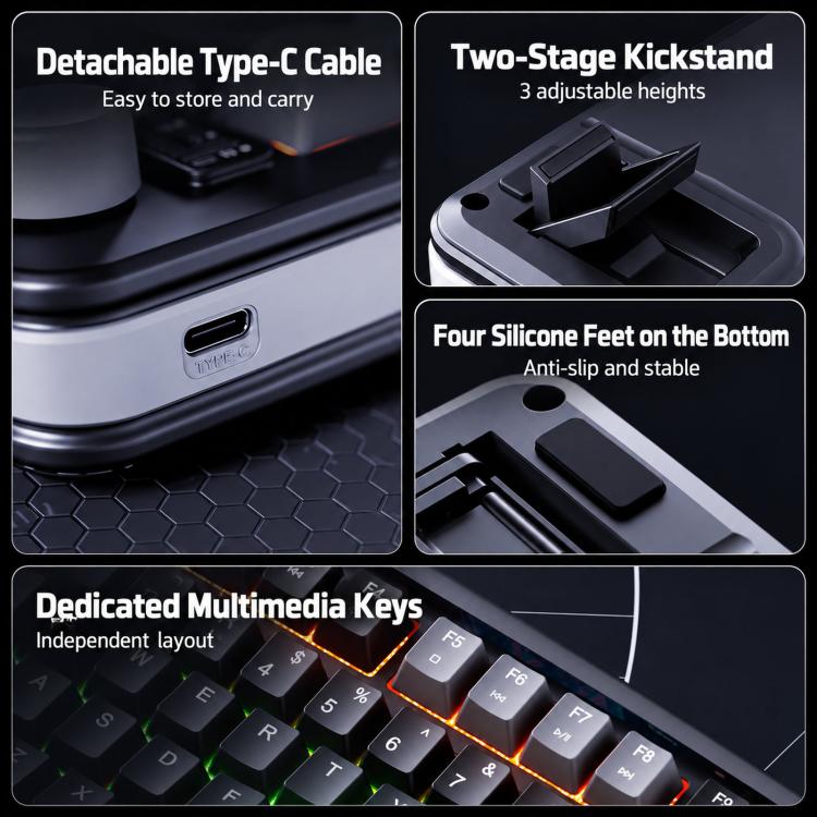 Inphic 1.5m Wired Gaming Keyboard 98 Keys Compact Mechanical Feel Keyboard With RGB Backlit, V98 Black Gray, V98 White Gray, V98 Pro With Knob Black Gray, V98 Pro With Knob White Gray