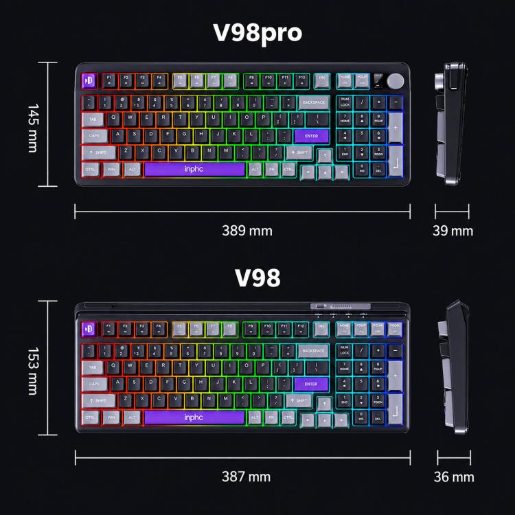 Inphic 1.5m Wired Gaming Keyboard 98 Keys Compact Mechanical Feel Keyboard With RGB Backlit, V98 Black Gray, V98 White Gray, V98 Pro With Knob Black Gray, V98 Pro With Knob White Gray