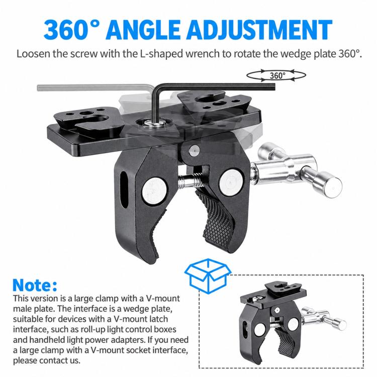FOMITO V-Mount Male Connector Crab Clamp Multi-Function Monitor Tripod Heavy Duty Clamp, V-Mount Male Connector Crab Clamp