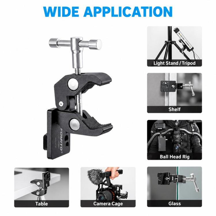FOMITO V-Mount Male Connector Crab Clamp Multi-Function Monitor Tripod Heavy Duty Clamp, V-Mount Male Connector Crab Clamp