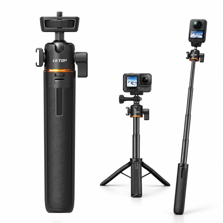 LKTOP 21-55cm Action Camera Selfie Stick Tripod Extendable Pole with 360-degree Ball Head, Cold Shoe
