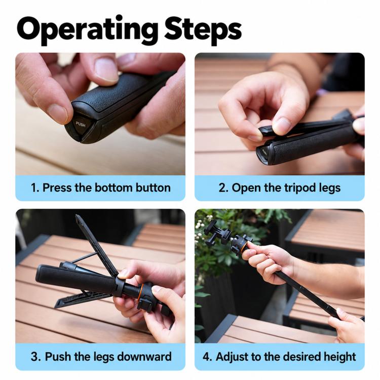 LKTOP 21-55cm Action Camera Selfie Stick Tripod Extendable Pole with 360-degree Ball Head, Cold Shoe