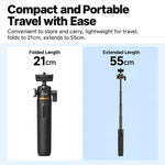 LKTOP 21-55cm Action Camera Selfie Stick Tripod Extendable Pole with 360-degree Ball Head, Cold Shoe