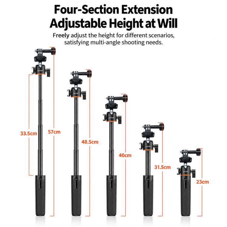 LKTOP 21-55cm Action Camera Selfie Stick Tripod Extendable Pole with 360-degree Ball Head, Cold Shoe