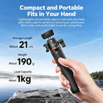 LKTOP 21-55cm Action Camera Selfie Stick Tripod Extendable Pole with 360-degree Ball Head, Cold Shoe
