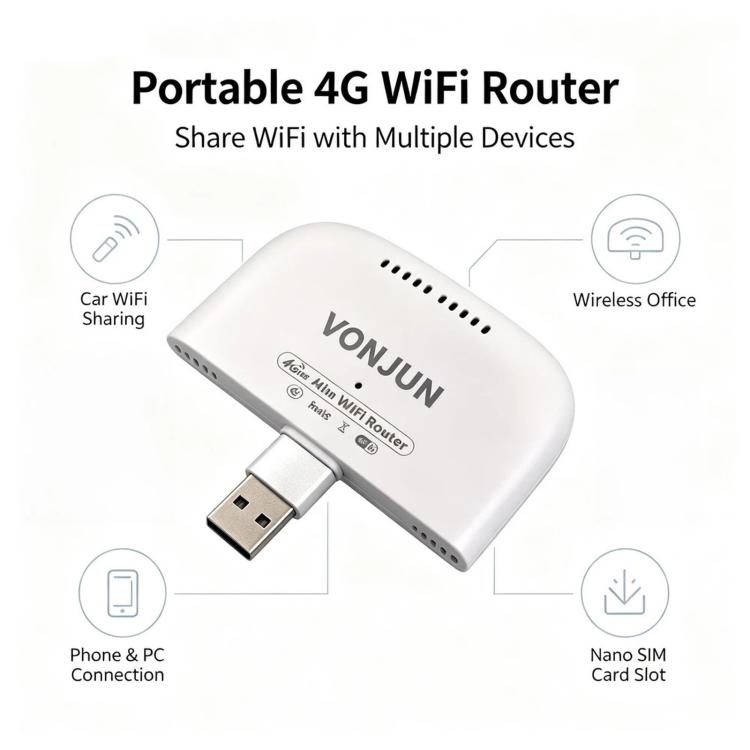 4G Mini WiFi 6 Dongle Type-C Portable Travel Router With Nano SIM Slot, VONJUN UF100-EU