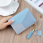 Portamonete corto in pelle da donna con cerniera Portafogli con pannelli Portamonete alla moda, Leather Blue, Leather Black, Leather Pink