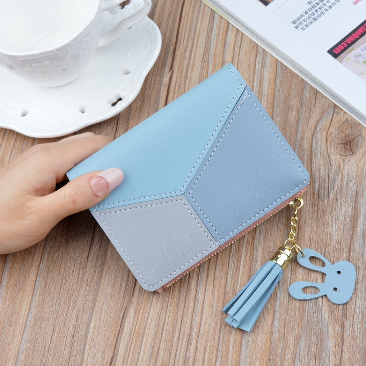 Portamonete corto in pelle da donna con cerniera Portafogli con pannelli Portamonete alla moda, Leather Blue, Leather Black, Leather Pink