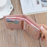 Portamonete corto in pelle da donna con cerniera Portafogli con pannelli Portamonete alla moda, Leather Blue, Leather Black, Leather Pink