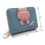 Portafoglio da donna carino gatto Portafoglio con cerniera piccolo Portamonete in pelle PU, Cat Black, Cat Blue, Cat Green, Cat Pink, Cat Rose Red