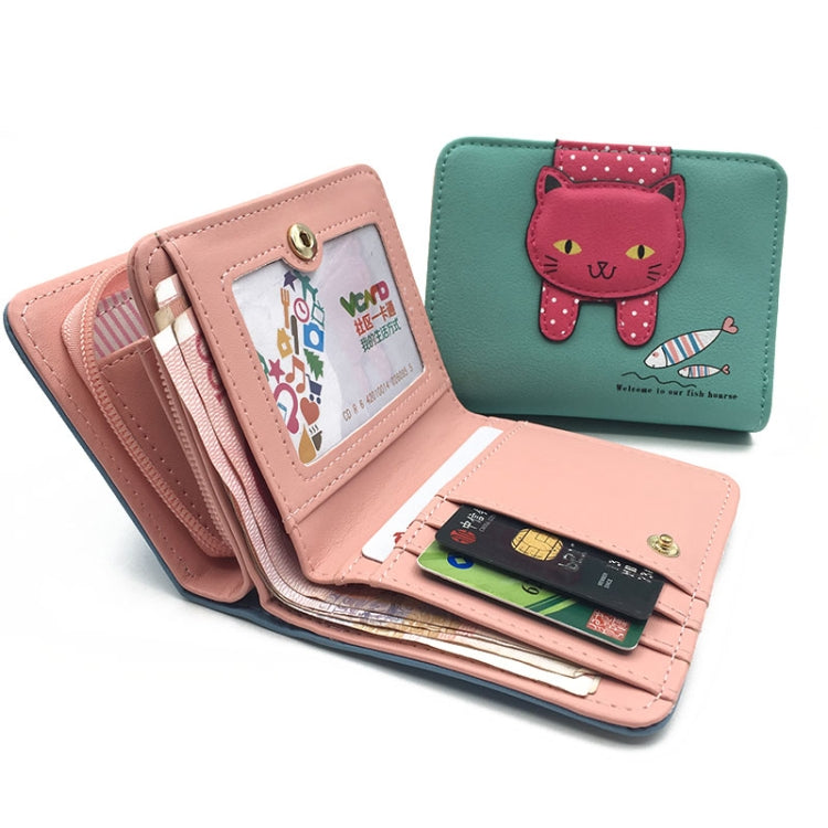 Portafoglio da donna carino gatto Portafoglio con cerniera piccolo Portamonete in pelle PU, Cat Black, Cat Blue, Cat Green, Cat Pink, Cat Rose Red