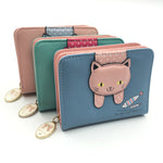 Portafoglio da donna carino gatto Portafoglio con cerniera piccolo Portamonete in pelle PU, Cat Black, Cat Blue, Cat Green, Cat Pink, Cat Rose Red