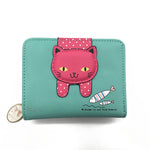 Portafoglio da donna carino gatto Portafoglio con cerniera piccolo Portamonete in pelle PU, Cat Black, Cat Blue, Cat Green, Cat Pink, Cat Rose Red
