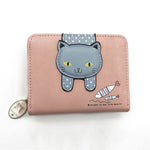 Portafoglio da donna carino gatto Portafoglio con cerniera piccolo Portamonete in pelle PU, Cat Black, Cat Blue, Cat Green, Cat Pink, Cat Rose Red