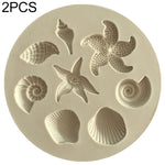 2 pezzi di stampo per elemento marino, stella marina, modello di conchiglia di conchiglia, in silicone, per fondente, Cake Fondant Tool