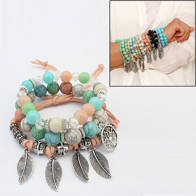 Bracciale rigido con perline di marmo elasticità etnica vintage. Bracciale rigido con foglie Boho