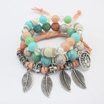 Bracciale rigido con perline di marmo elasticità etnica vintage. Bracciale rigido con foglie Boho
