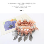 Bracciale rigido con perline di marmo elasticità etnica vintage. Bracciale rigido con foglie Boho