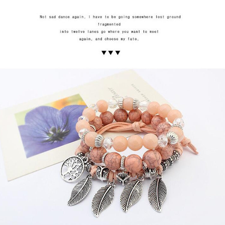Bracciale rigido con perline di marmo elasticità etnica vintage. Bracciale rigido con foglie Boho