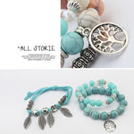 Bracciale rigido con perline di marmo elasticità etnica vintage. Bracciale rigido con foglie Boho
