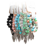 Bracciale rigido con perline di marmo elasticità etnica vintage. Bracciale rigido con foglie Boho