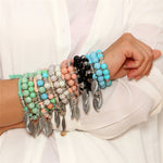Bracciale rigido con perline di marmo elasticità etnica vintage. Bracciale rigido con foglie Boho