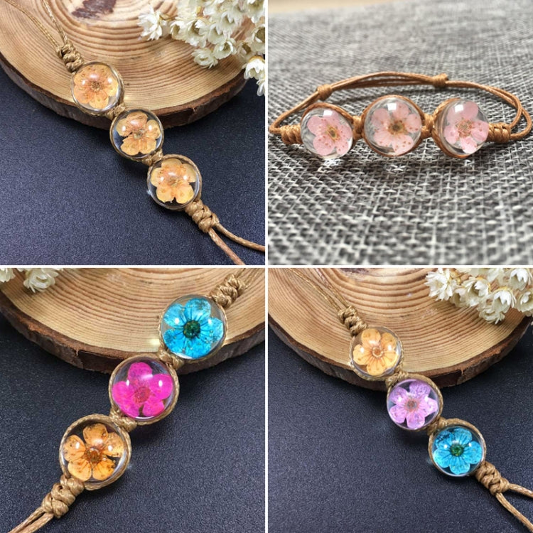 Braccialetti fortunati con perle di vetro di fiori secchi intrecciati a mano