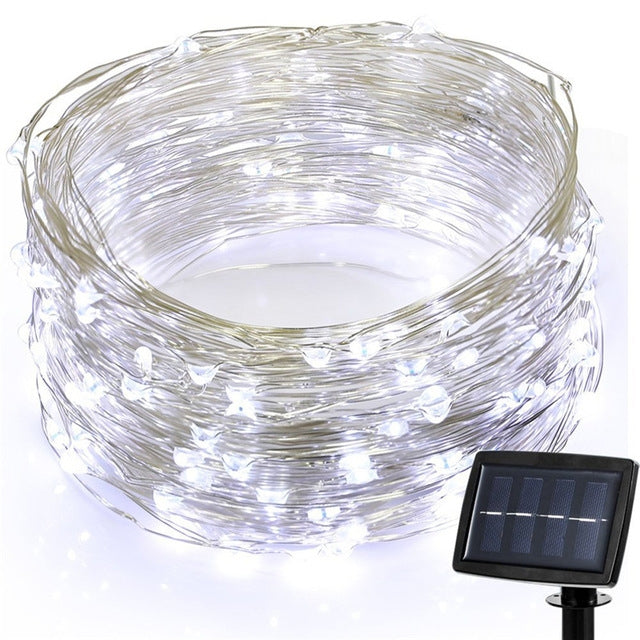 22m 200 LED Energia solare Giardino domestico Filo di rame Stringa Luce fata Lampada da esterno per decorazioni per feste di Natale con 8 modalità