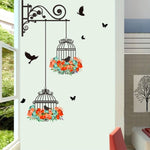 Birdcage Flower Flying Living Room Nursery Room Adesivi murali Decalcomanie da muro in vinile Adesivo da parete, Birdcage Flower