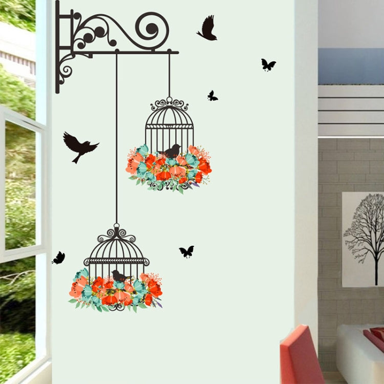 Birdcage Flower Flying Living Room Nursery Room Adesivi murali Decalcomanie da muro in vinile Adesivo da parete, Birdcage Flower