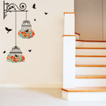 Birdcage Flower Flying Living Room Nursery Room Adesivi murali Decalcomanie da muro in vinile Adesivo da parete, Birdcage Flower