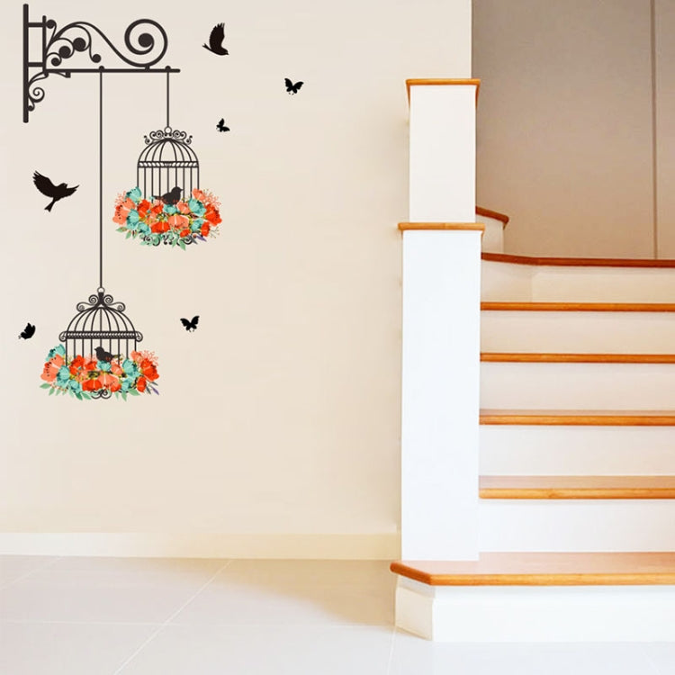 Birdcage Flower Flying Living Room Nursery Room Adesivi murali Decalcomanie da muro in vinile Adesivo da parete, Birdcage Flower