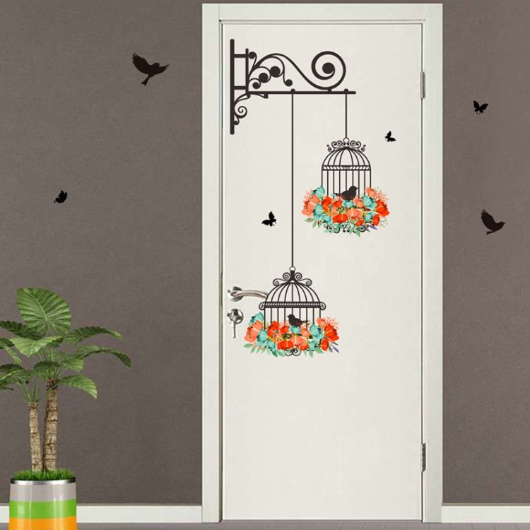 Birdcage Flower Flying Living Room Nursery Room Adesivi murali Decalcomanie da muro in vinile Adesivo da parete, Birdcage Flower