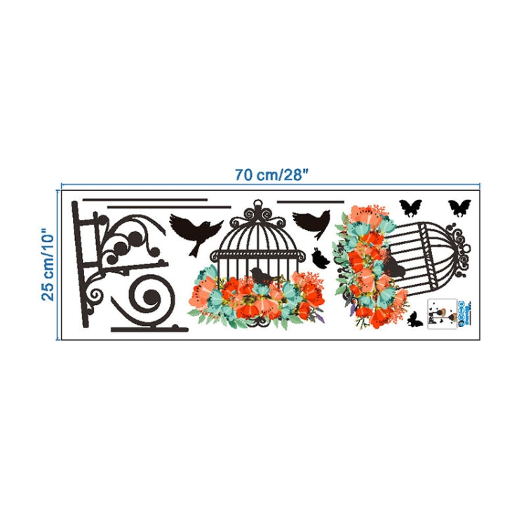Birdcage Flower Flying Living Room Nursery Room Adesivi murali Decalcomanie da muro in vinile Adesivo da parete, Birdcage Flower