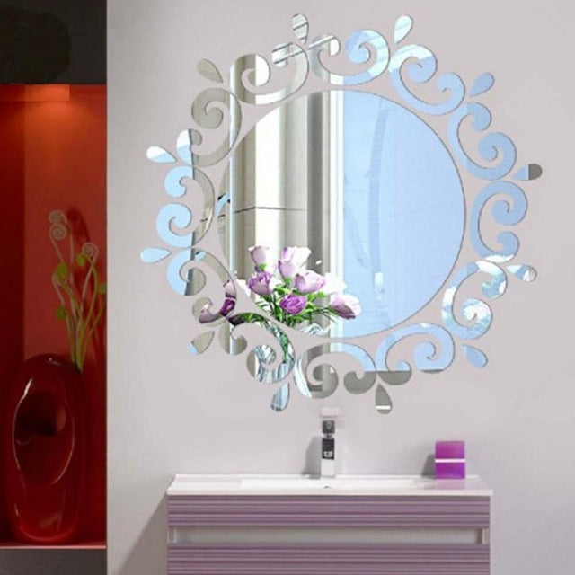 Adesivo da parete per soffitto con decorazione murale in vinile a specchio con decorazione a forma di fiore di vite, Flower Vine Sticker(Silver), Flower Vine Sticker(Gold)