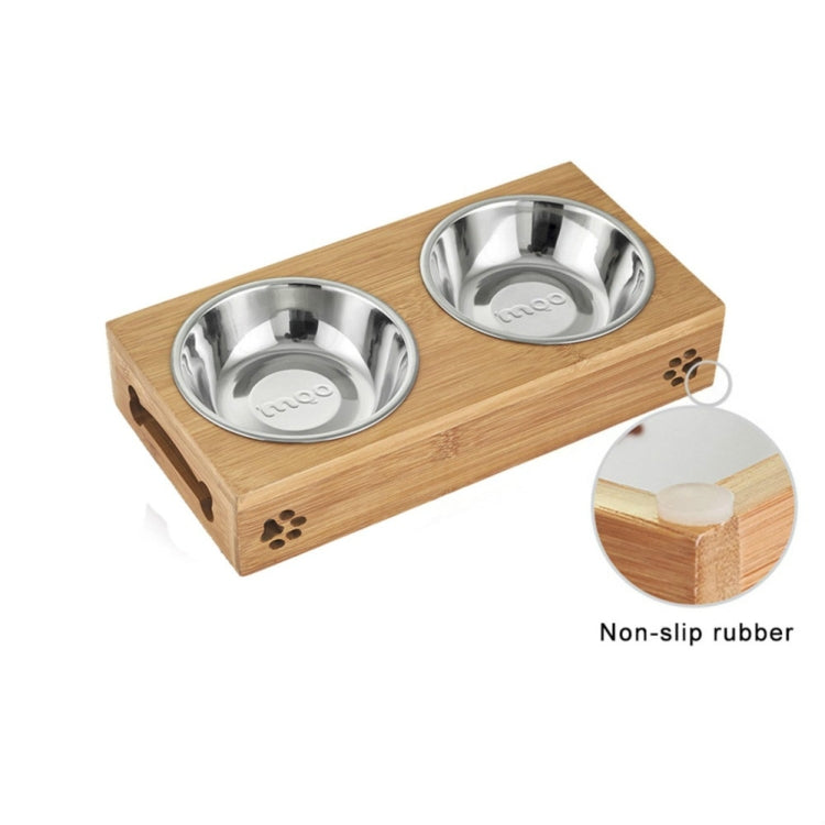 Combinazione di ciotole per cibo e bevande in acciaio inossidabile per cani e gatti con telaio in bambù, S, L
