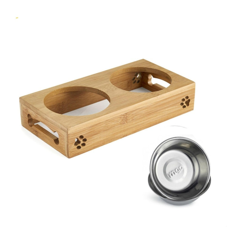 Combinazione di ciotole per cibo e bevande in acciaio inossidabile per cani e gatti con telaio in bambù, S, L