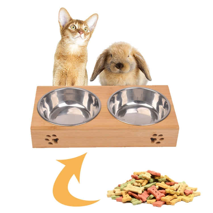 Combinazione di ciotole per cibo e bevande in acciaio inossidabile per cani e gatti con telaio in bambù, S, L