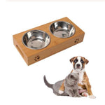 Combinazione di ciotole per cibo e bevande in acciaio inossidabile per cani e gatti con telaio in bambù, S, L