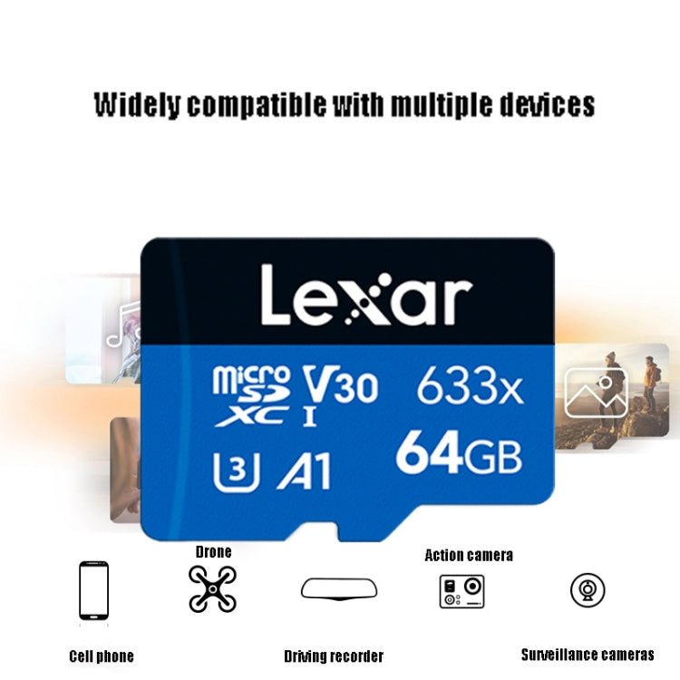 Lexar 633x 64GB Registratore di guida ad alta velocità Scheda di memoria per telefono cellulare dedicata DVR Scheda TF, 64GB