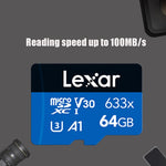 Lexar 633x 64GB Registratore di guida ad alta velocità Scheda di memoria per telefono cellulare dedicata DVR Scheda TF, 64GB