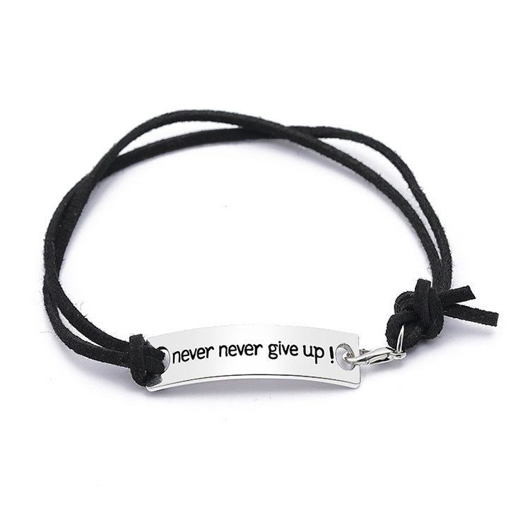 Braccialetti Never Give Up Bracciale semplice per persistenza con lettere in velluto e pelle